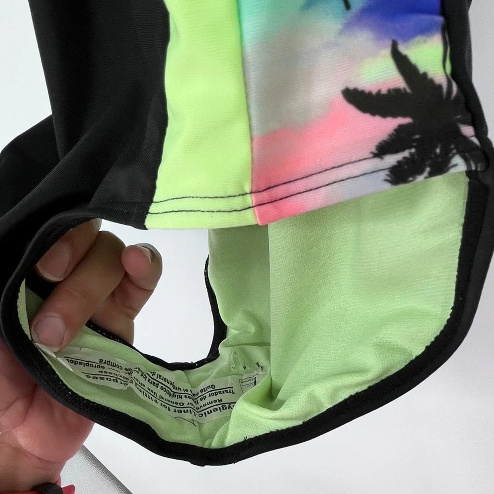 Justice Palm Tree One Piece Swimsuit Girls Size 10 Black Neon Green High Neck
